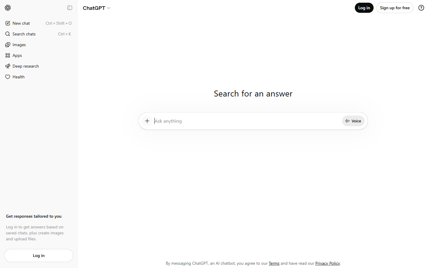 ChatGPT free tier interface