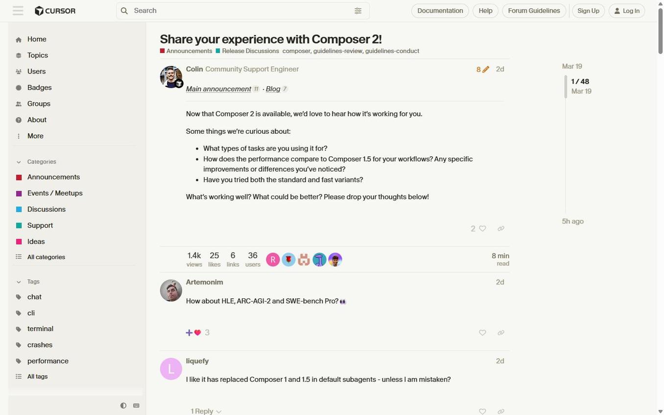 Cursor forum discussion about Composer 2