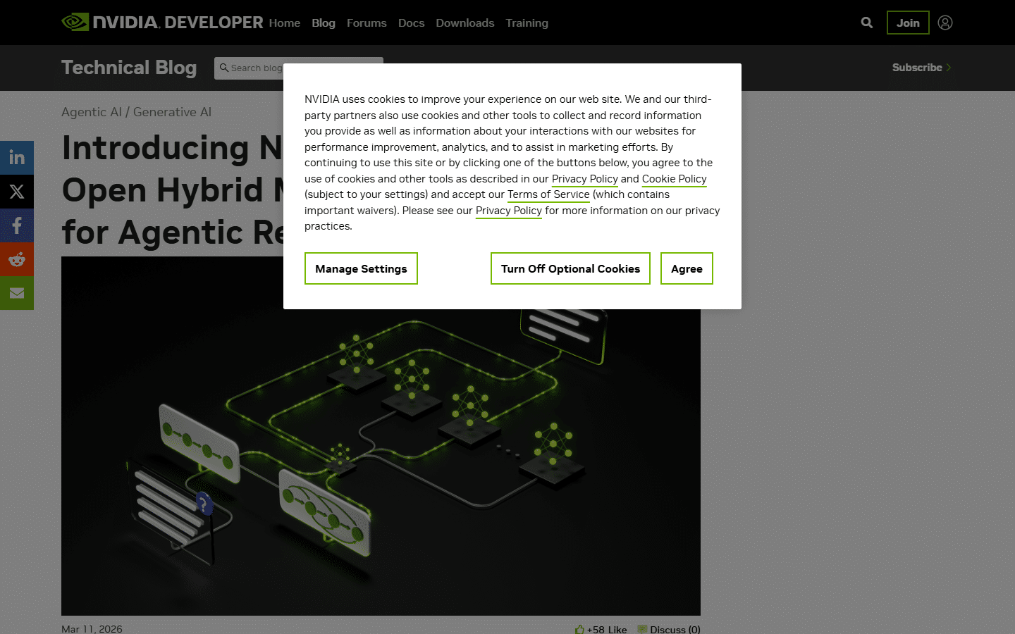 NVIDIA Developer Blog post introducing Nemotron 3 Super open hybrid Mamba-Transformer model for agentic reasoning