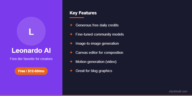 Leonardo AI image generator features and pricing overview