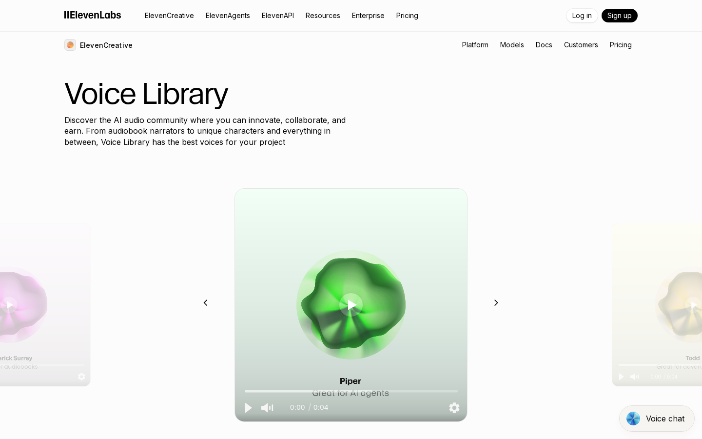 ElevenLabs Voice Library showing thousands of community-created voices