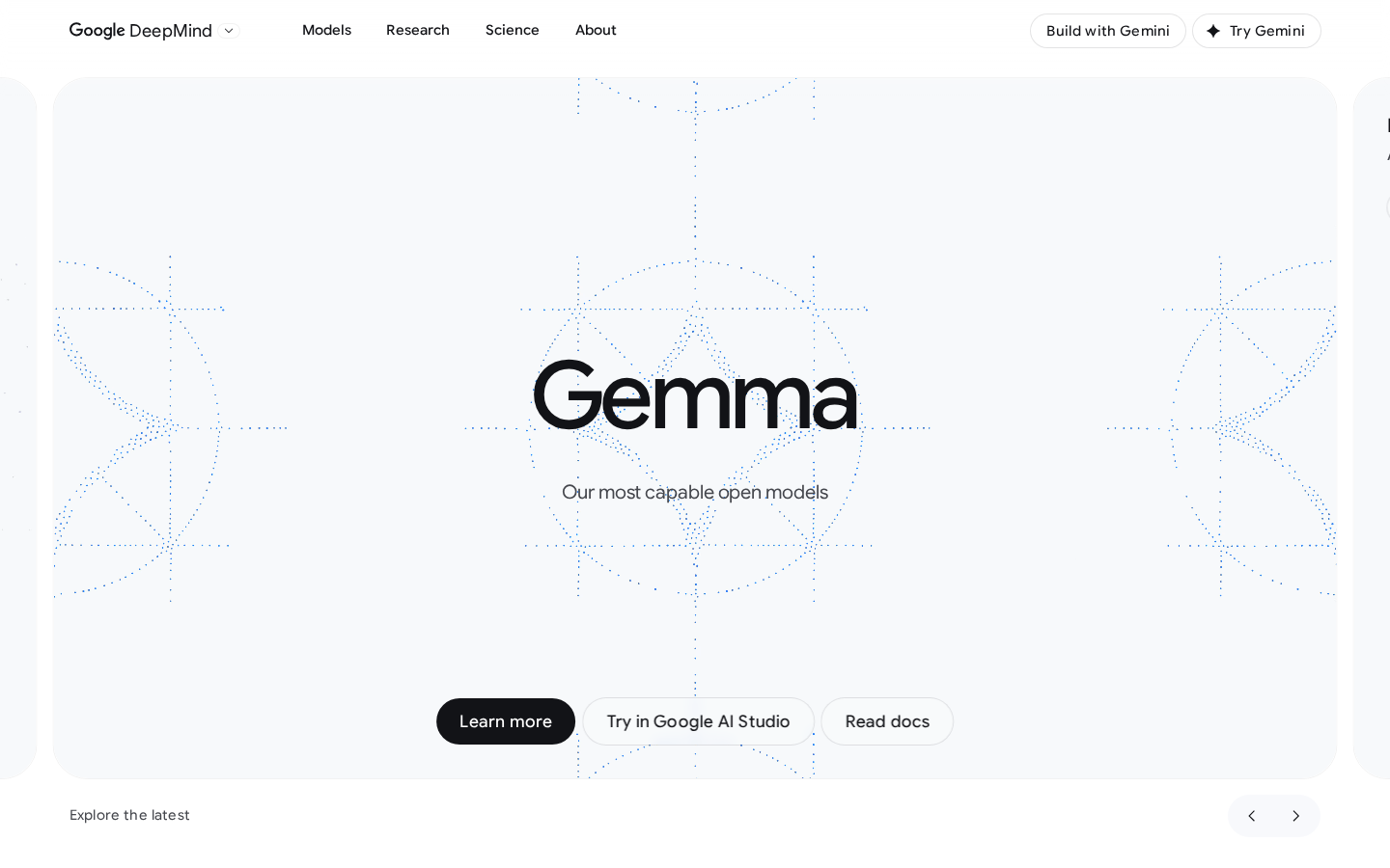 Google DeepMind Gemma product page showcasing Gemma 4 models and features